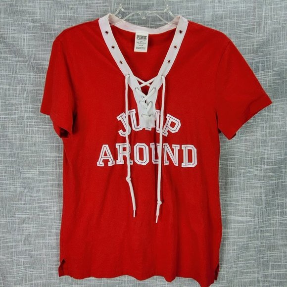 PINK Victoria's Secret Tops - PINK Jump Around Wisconsin Lace Up Shirt Small